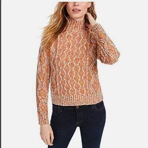 Kit + Sky Turtleneck Cable Knit Sweater, Orange Confetti Multi, Size Medium